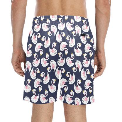 Swan Print Design LKS403 Men's Swim Trunks Beach Shorts
