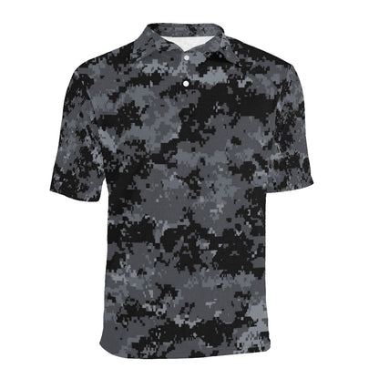 ACU Digital Black Camouflage Men Polo Shirt
