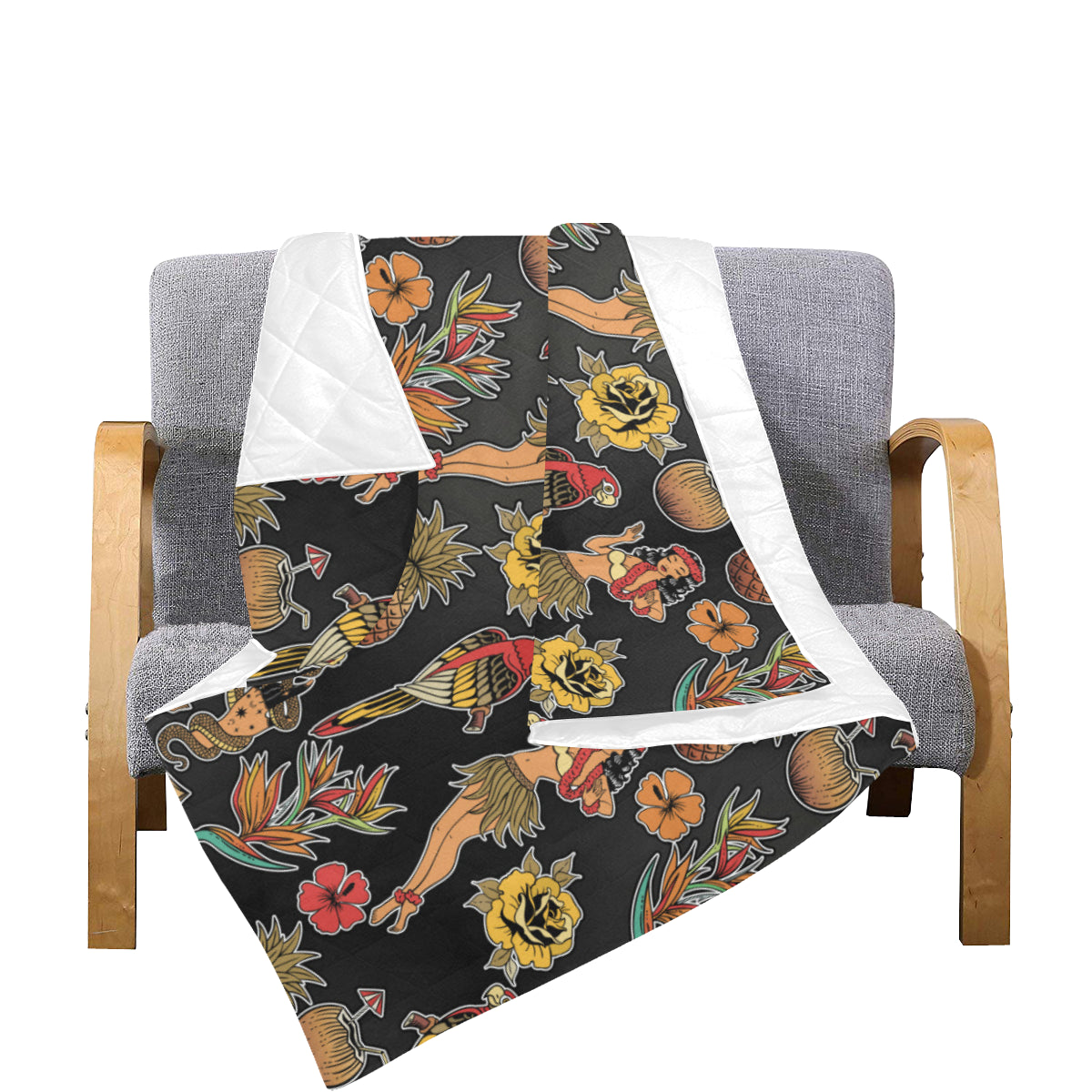 Hula Dancers Hawaiian Style Pattern Print Design 0 Premium Quilt