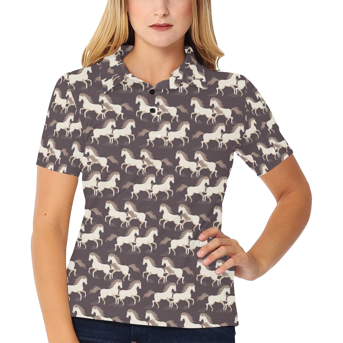 Horse Print Design LKS304 Women's Polo Shirt