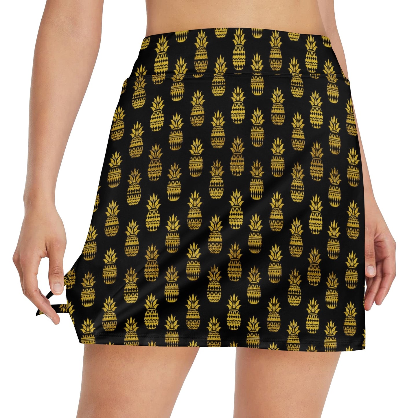 Pineapple Gold Tribal Style Print 17" Golf & Pickleball Skort with Pockets