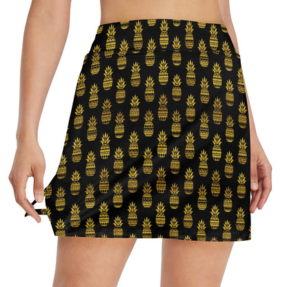 Pineapple Gold Tribal Style Print 17" Golf & Pickleball Skort with Pockets