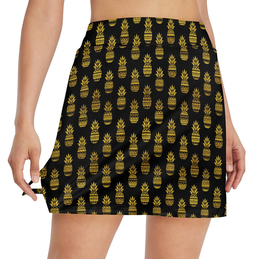 Pineapple Gold Tribal Style Print 17" Golf & Pickleball Skort with Pockets
