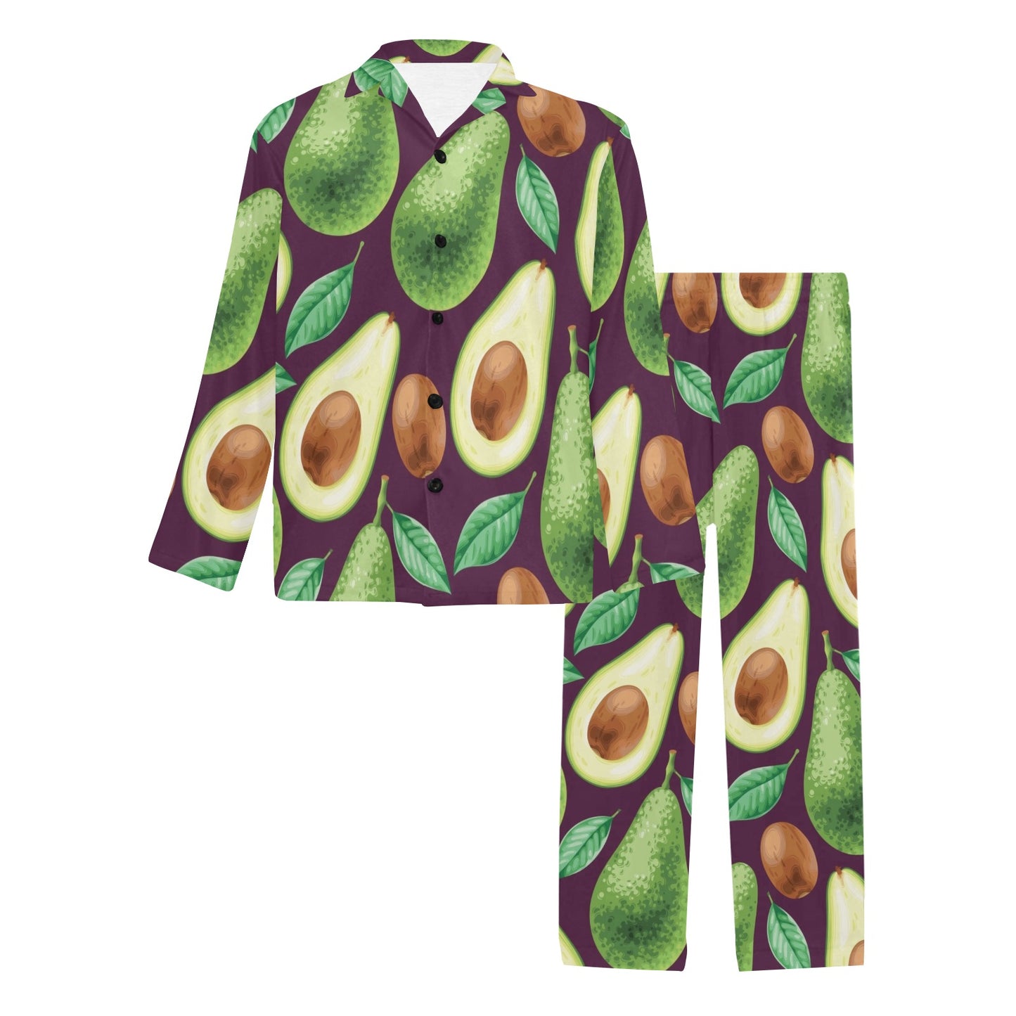 Avocado Pattern Print Design AC08 Men's Long Pajama Set