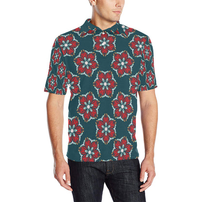Poinsettia Pattern Print Design A03 Men Polo Shirt