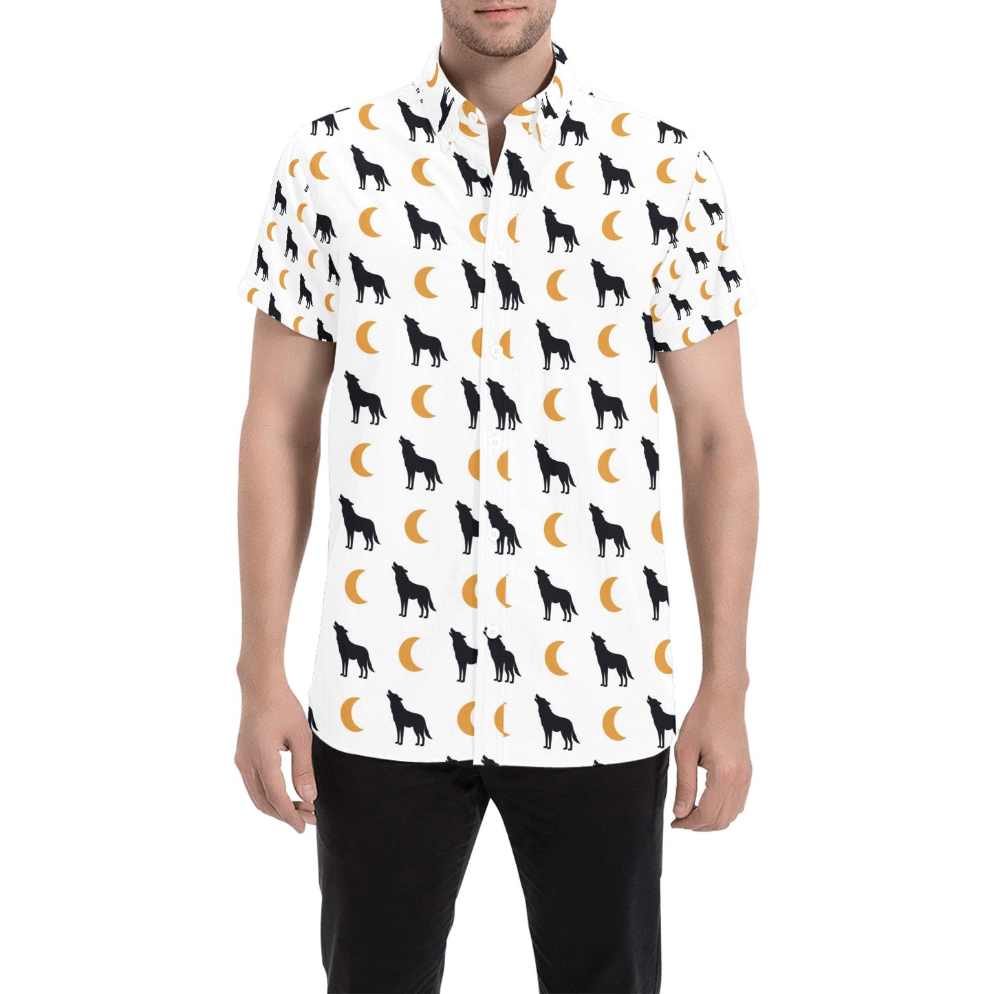 Witch Pumpkin Halloween Print LKS302 Men Short Sleeve Button Up Shirt