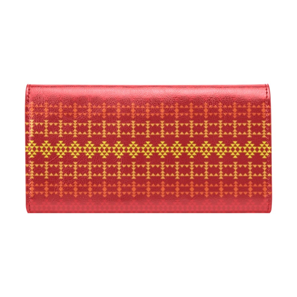 Southwest Red Gold Design Themed Print Women's Trifold Wallet