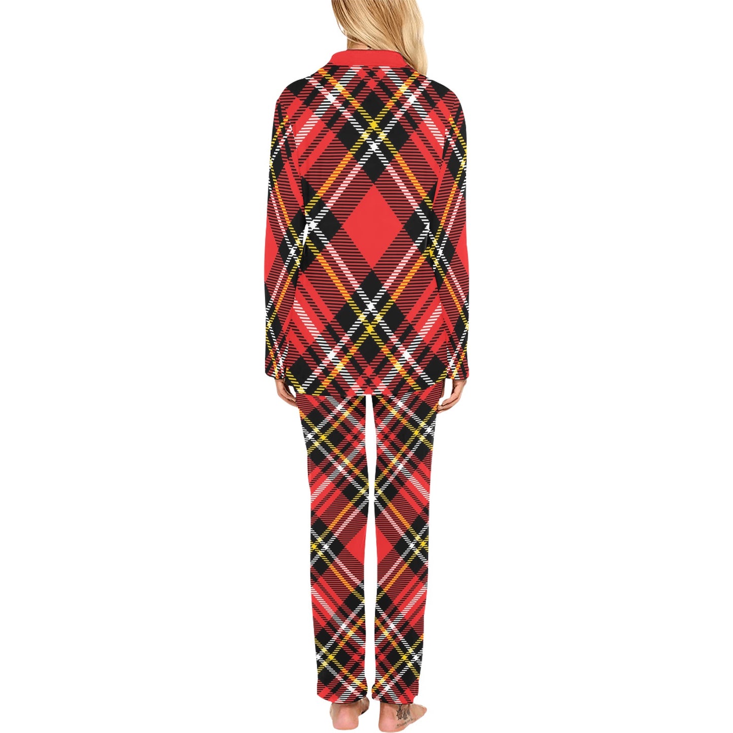 Plaid Red Pattern Print Design A03 Women's Long Pajama Set