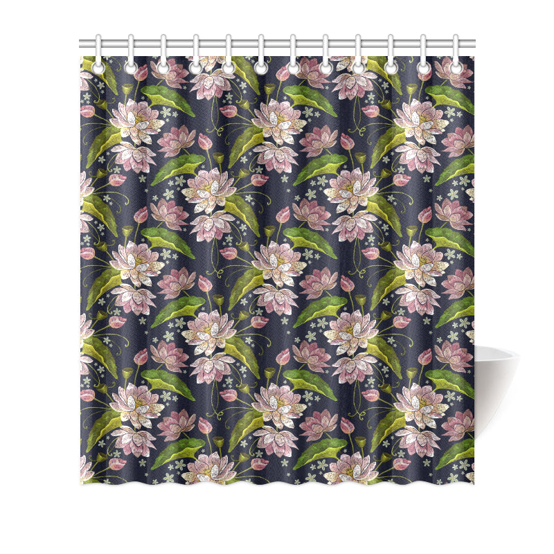 lotus Embroidered Pattern Print Design LO06 Shower Curtain