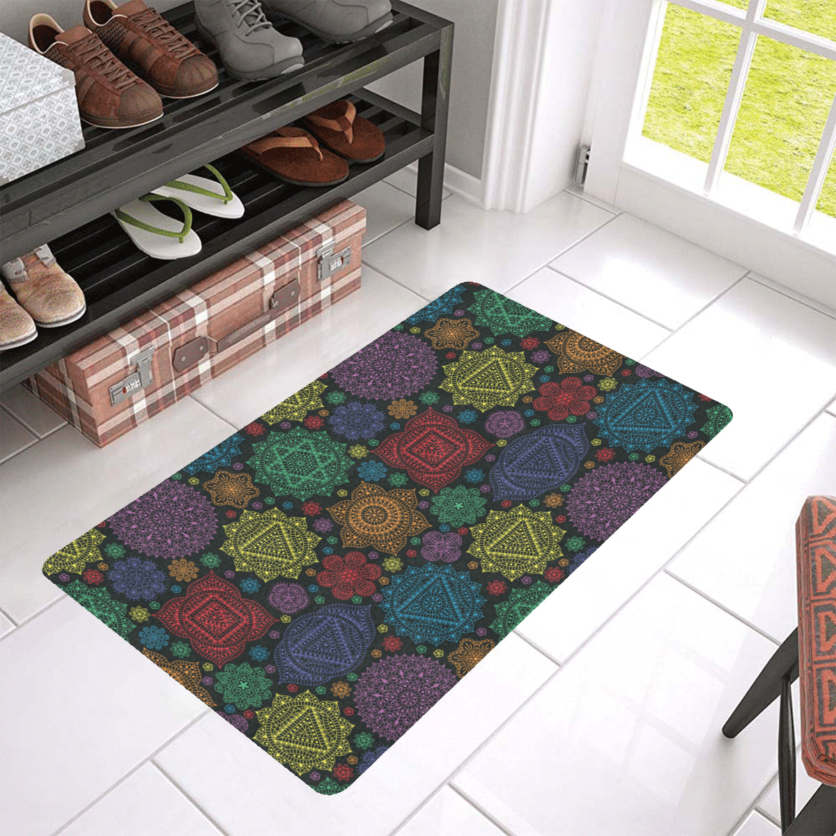 Chakra Mandala Print Pattern Rubber Doormat