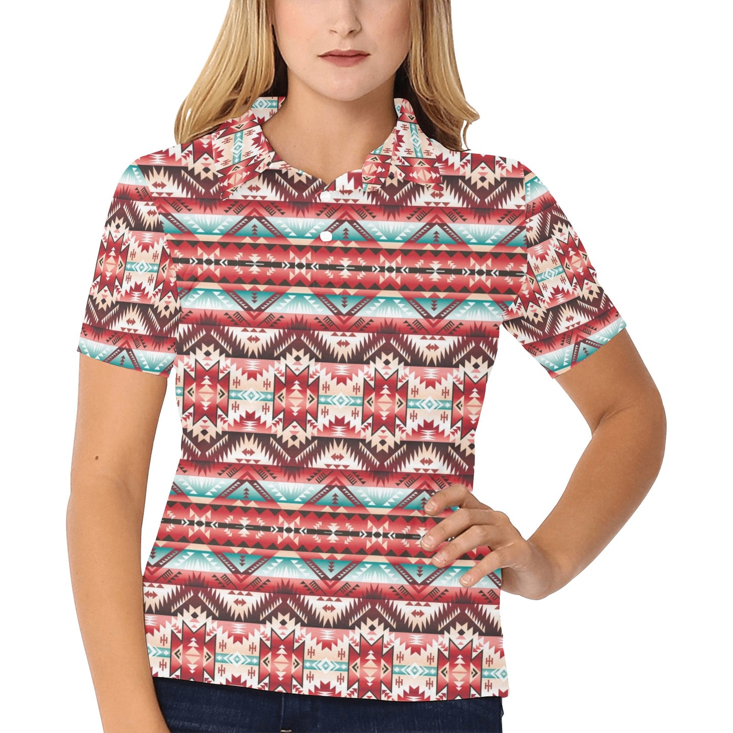 Aztec Western Style Print Pattern Women's Polo Shirt
