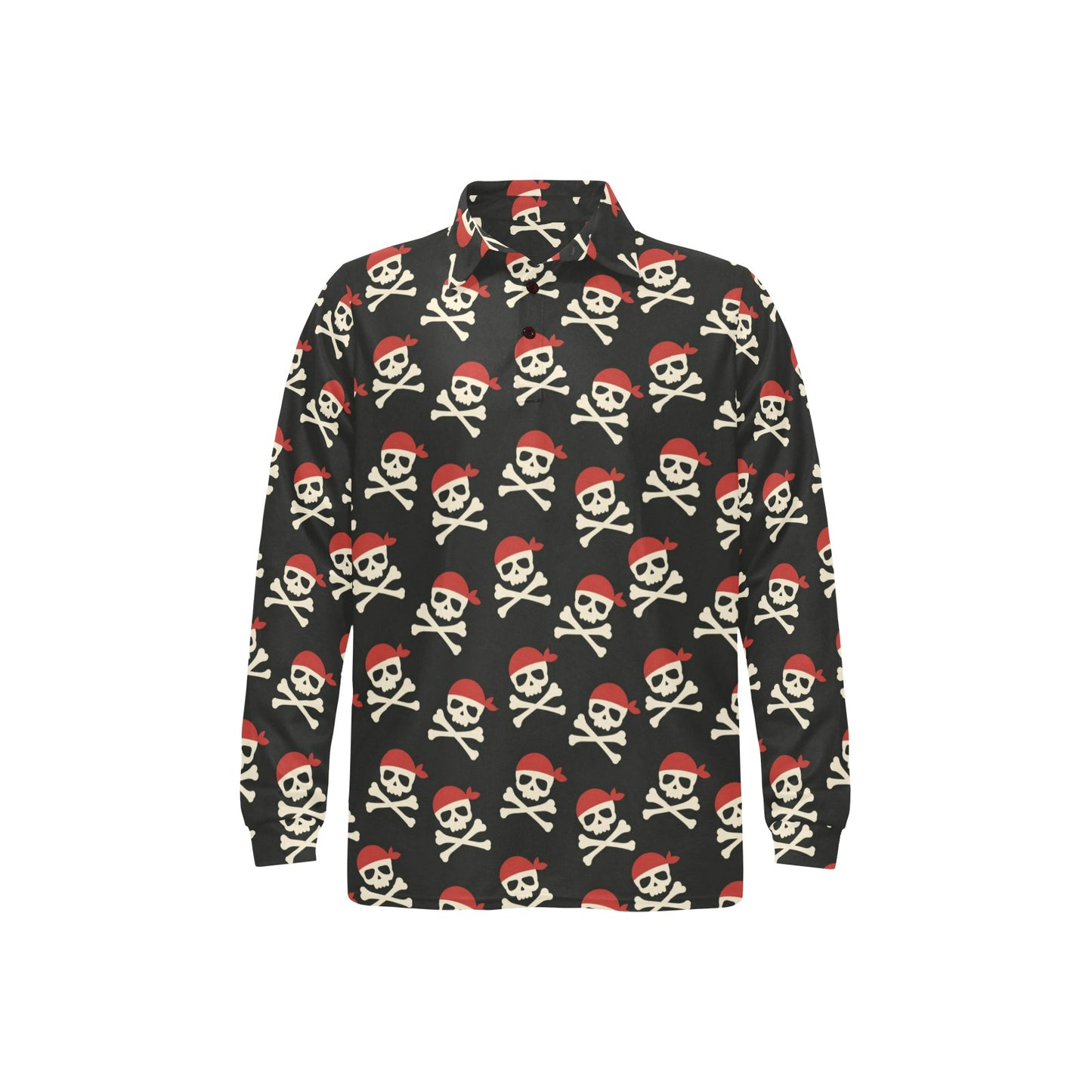 Pirate Pattern Print Design A04 Long Sleeve Polo Shirt For Men's