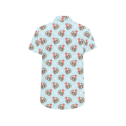 Turkey Print Design LKS403 Men Short Sleeve Button Up Shirt