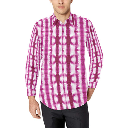 Tie Dye Dark Pink Print Design LKS303 Men's Long Sleeve Dress Shirt