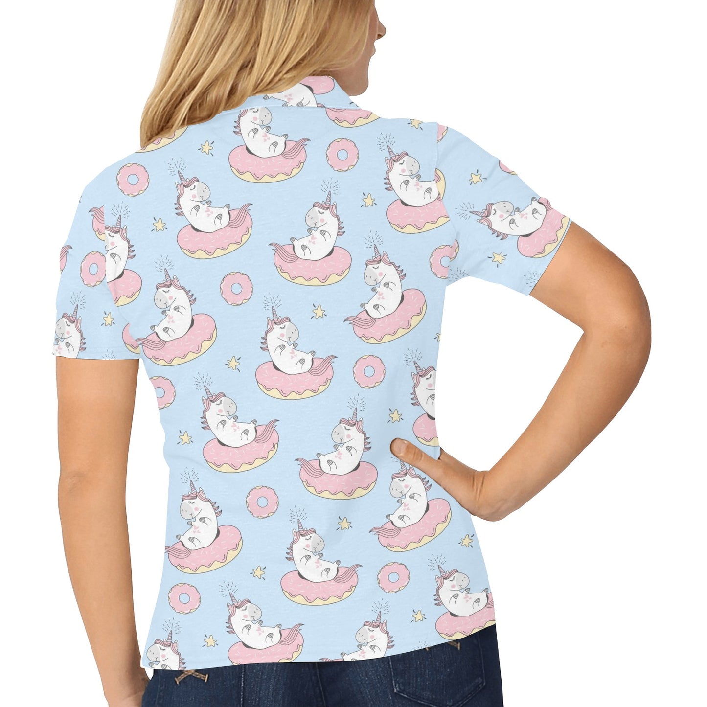 Donut Unicorn Pattern Print Design DN014 Women's Polo Shirt
