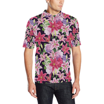 Lily Pattern Print Design LY017 Men Polo Shirt