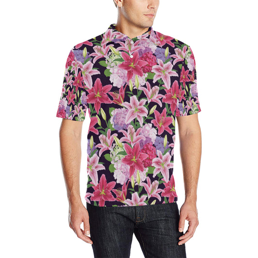 Lily Pattern Print Design LY017 Men Polo Shirt