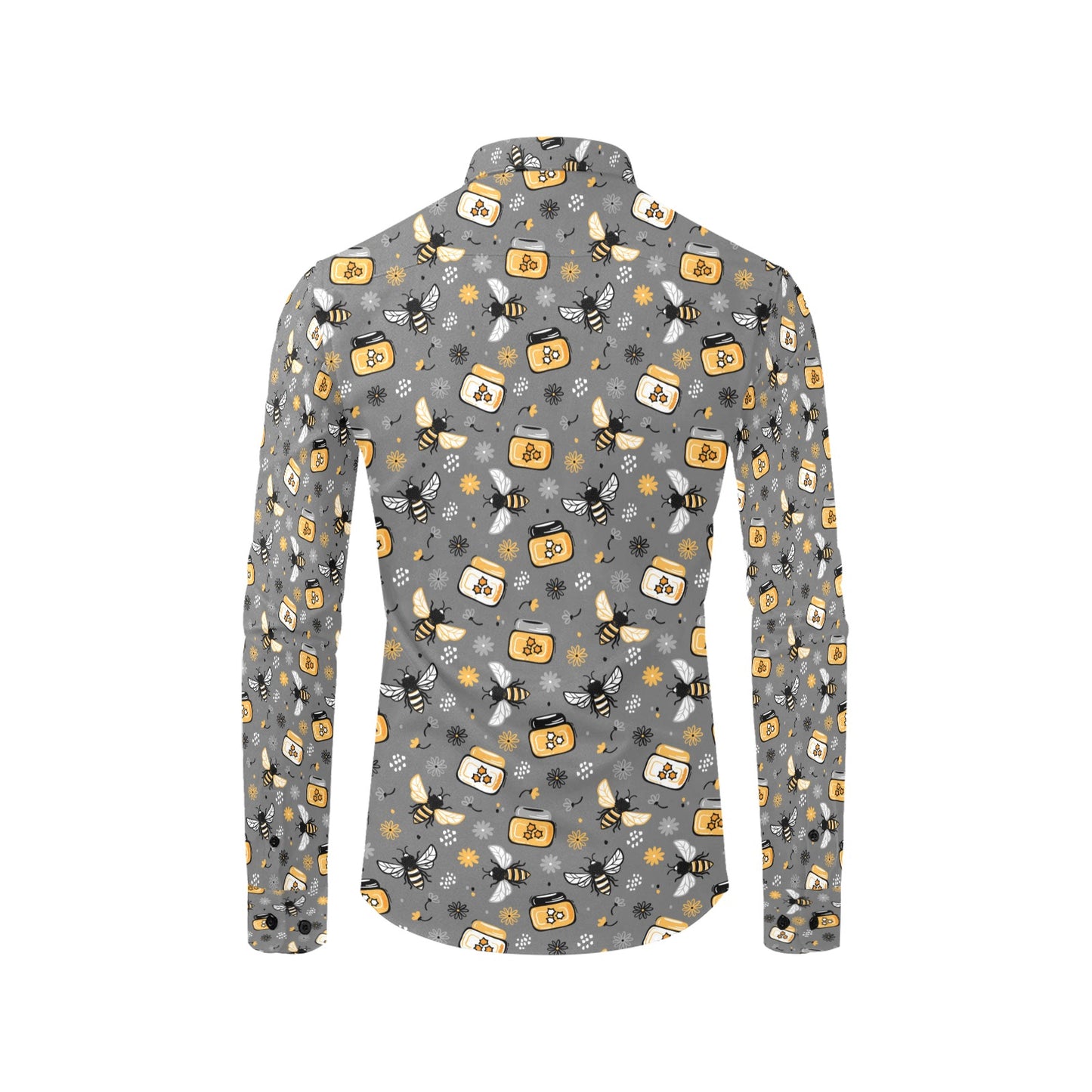 Honey Bee Print Design LKS301 Men's Long Sleeve Dress Shirt