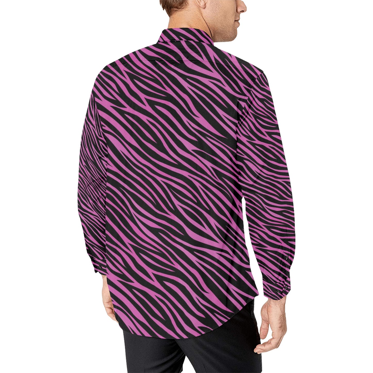 Zebra Pink Print Design LKS304 Men's Long Sleeve Dress Shirt