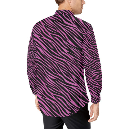 Zebra Pink Print Design LKS304 Men's Long Sleeve Dress Shirt