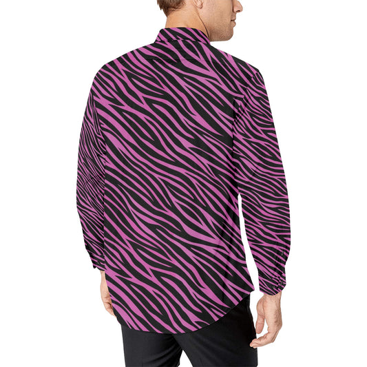 Zebra Pink Print Design LKS304 Men's Long Sleeve Dress Shirt