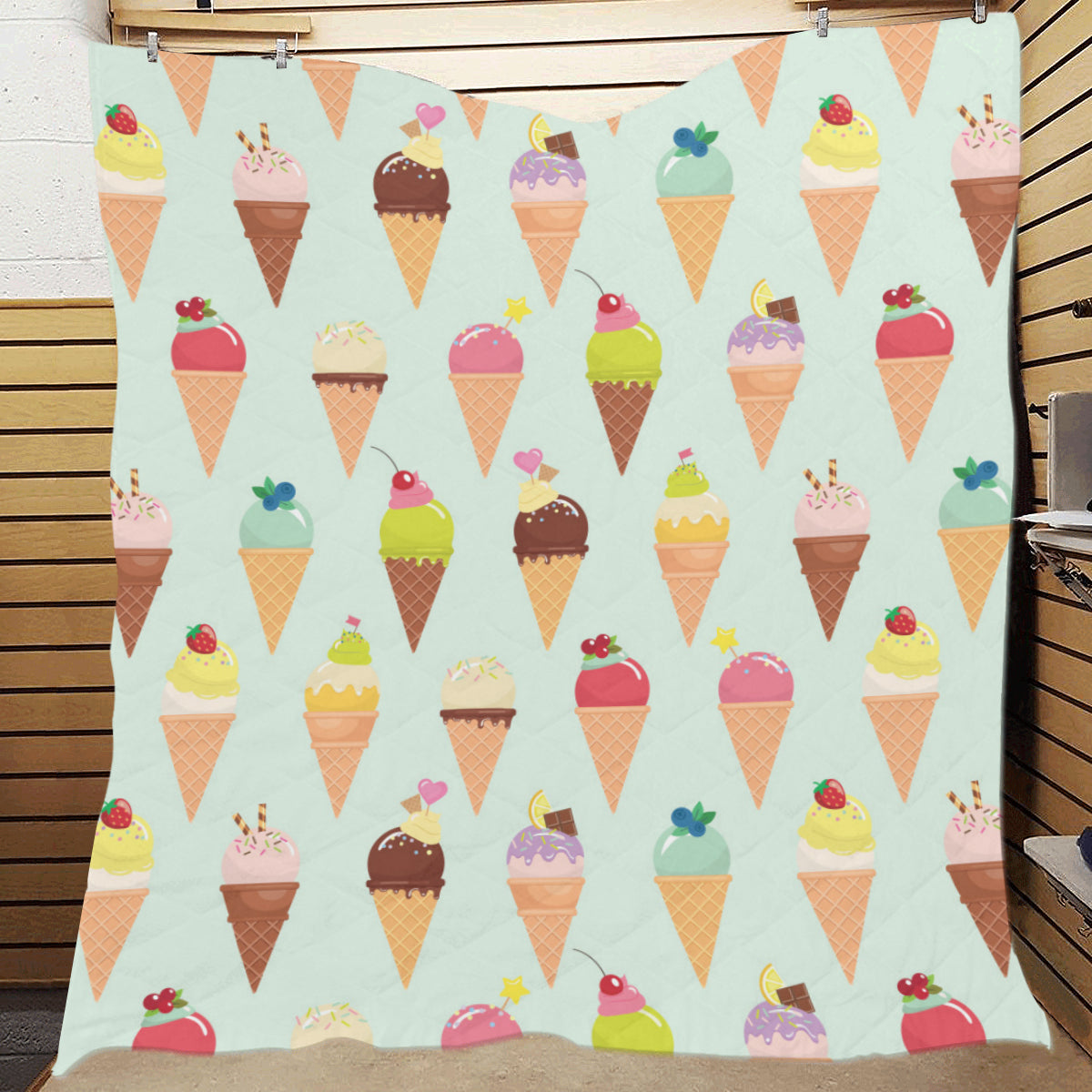 Ice Cream Pattern Print Design 03 Premium Quilt