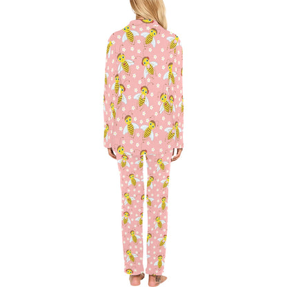 Bee Pattern Print Design BEE07 Women's Long Pajama Set