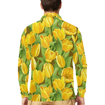 Tulip Yellow Pattern Print Design TP010 Long Sleeve Polo Shirt For Men's