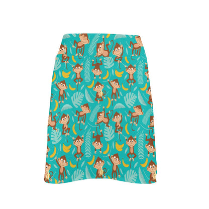 Monkey Happy Design Themed Print 17" Golf & Pickleball Skort with Pockets