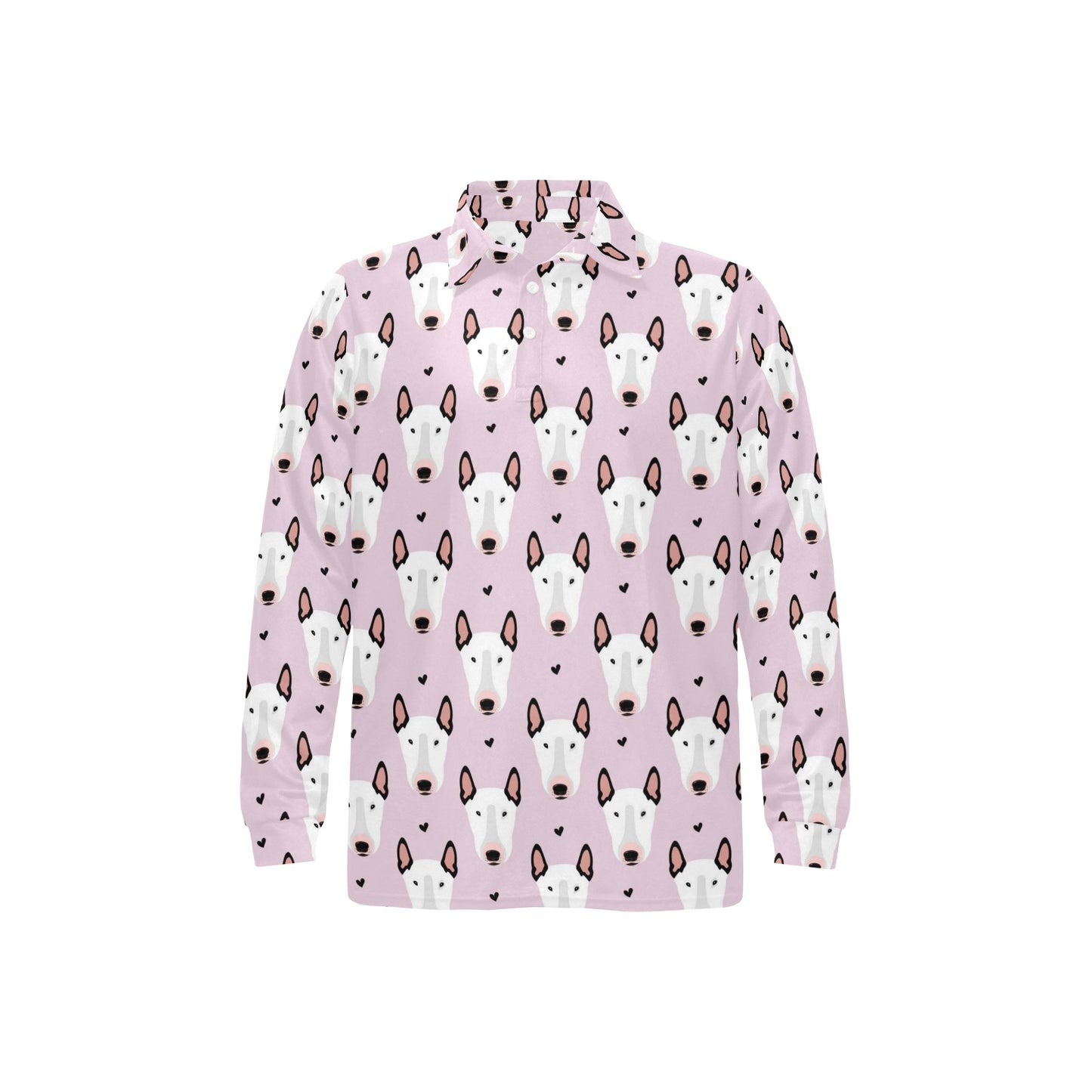Bull Terrier Pink Print Pattern Long Sleeve Polo Shirt For Men's
