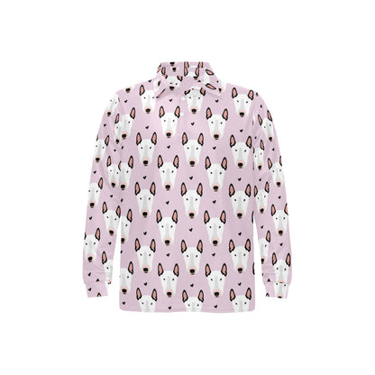 Bull Terrier Pink Print Pattern Long Sleeve Polo Shirt For Men's