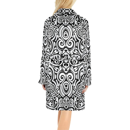 Polynesian Tattoo Pattern Women's Fleece Robe