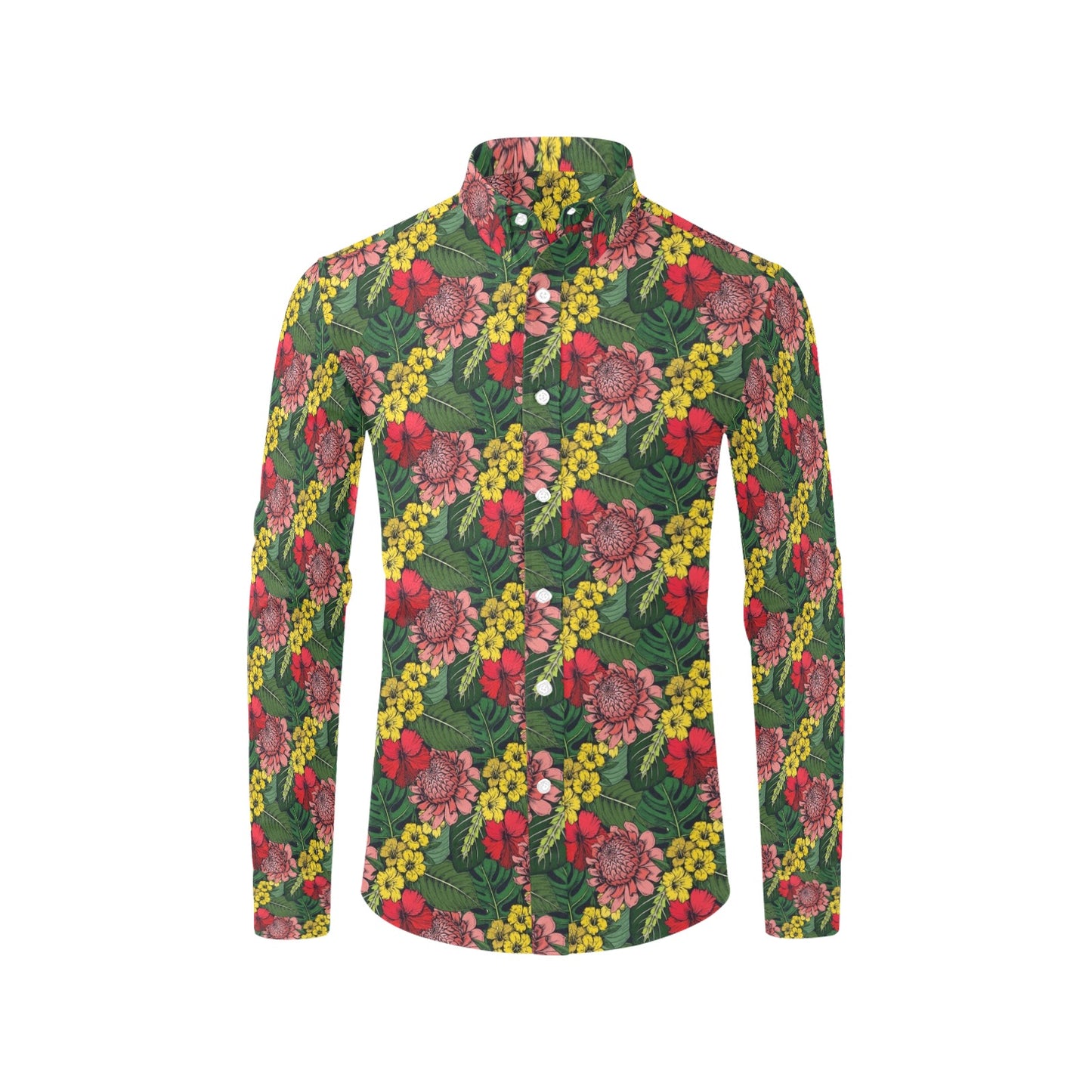 Summer Floral Print Design LKS305 Men's Long Sleeve Dress Shirt