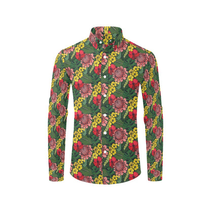 Summer Floral Print Design LKS305 Men's Long Sleeve Dress Shirt