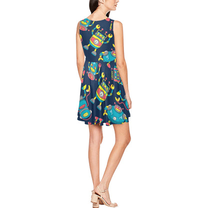 Robot Pattern Print Design A05 Sleeveless Dress