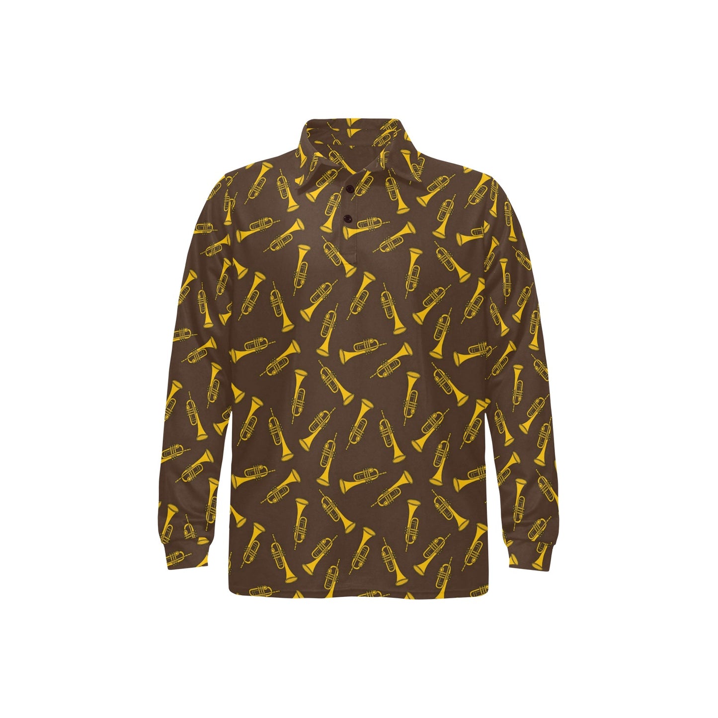 Trumpet Pattern Design Print Long Sleeve Polo Shirt For Men's