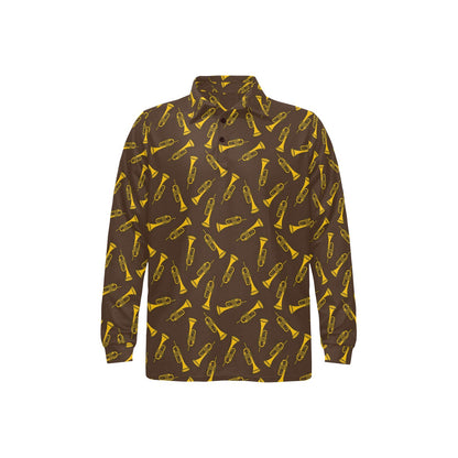 Trumpet Pattern Design Print Long Sleeve Polo Shirt For Men's