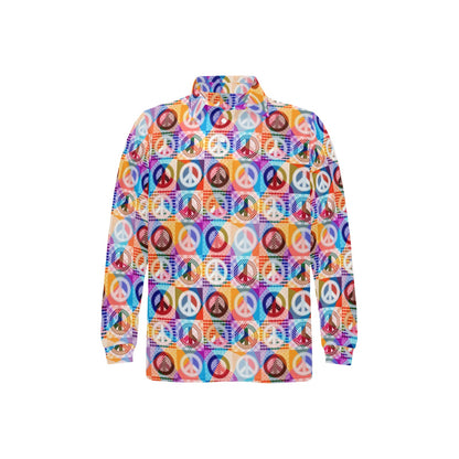 Peace Sign Patchwork Design Print Long Sleeve Polo Shirt For Men's