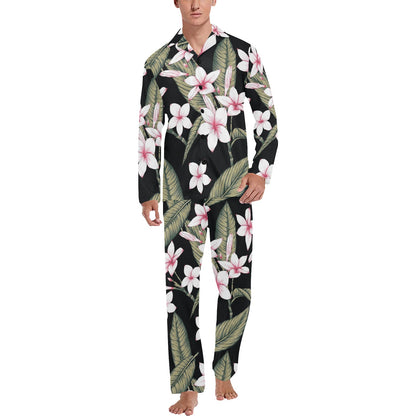 Plumeria Pattern Print Design PM021 Men's Long Pajama Set