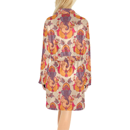 Ganesha Indian Pattern Print Design 02 Women's Fleece Robe