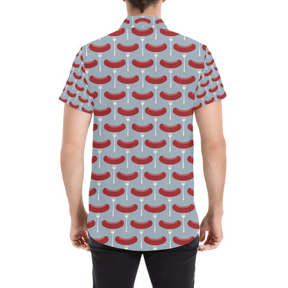 Sausage Print Design LKS301 Men Short Sleeve Button Up Shirt