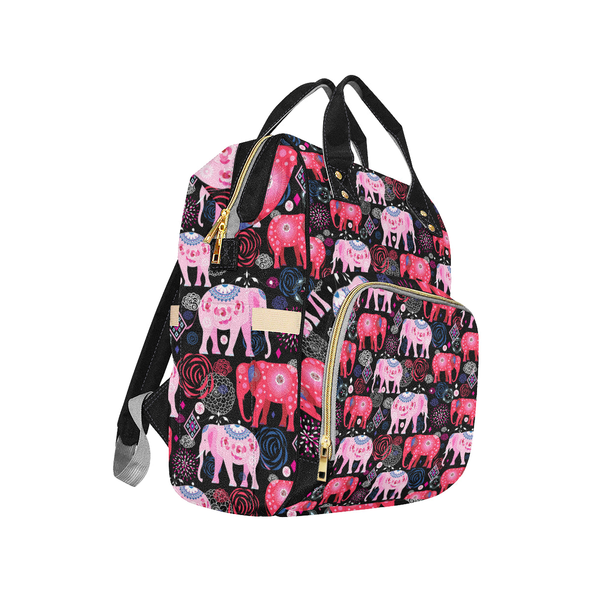 Pink Elephant Pattern Diaper Bag Backpack