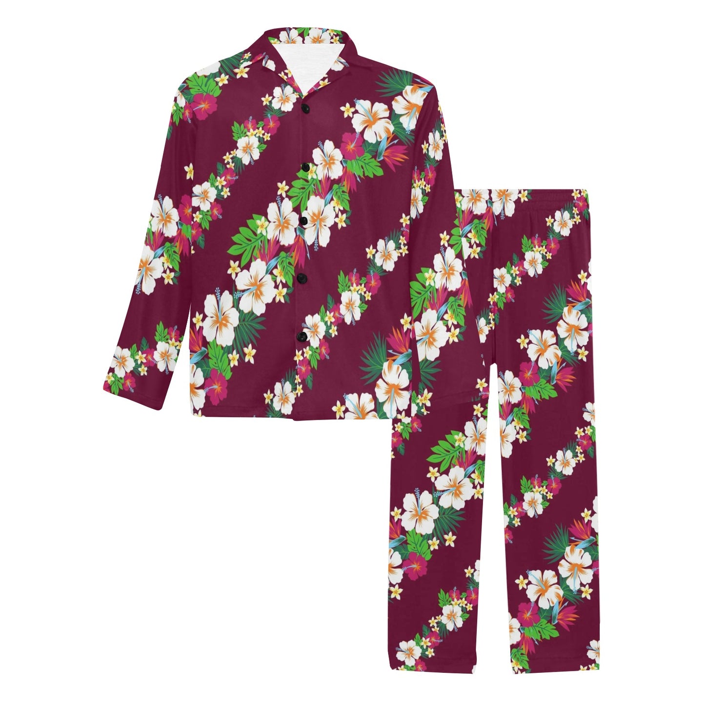 Hawaiian Themed Pattern Print Design H06 Men's Long Pajama Set