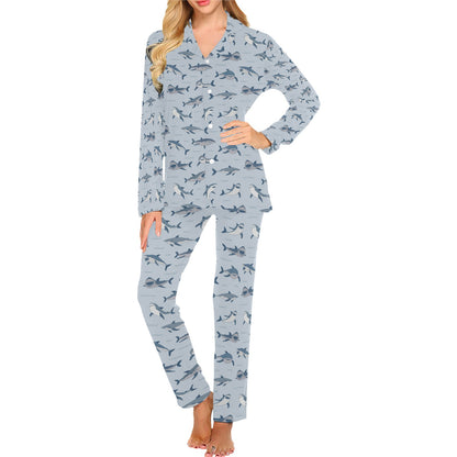 Shark Print Design LKS304 Women's Long Pajama Set