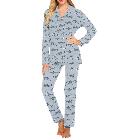 Shark Print Design LKS304 Women's Long Pajama Set