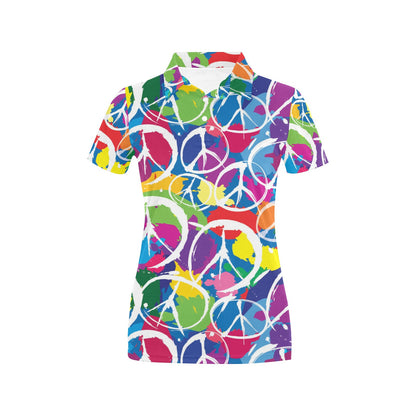 Peace Sign Colorful Pattern Print Design A02 Women's Polo Shirt