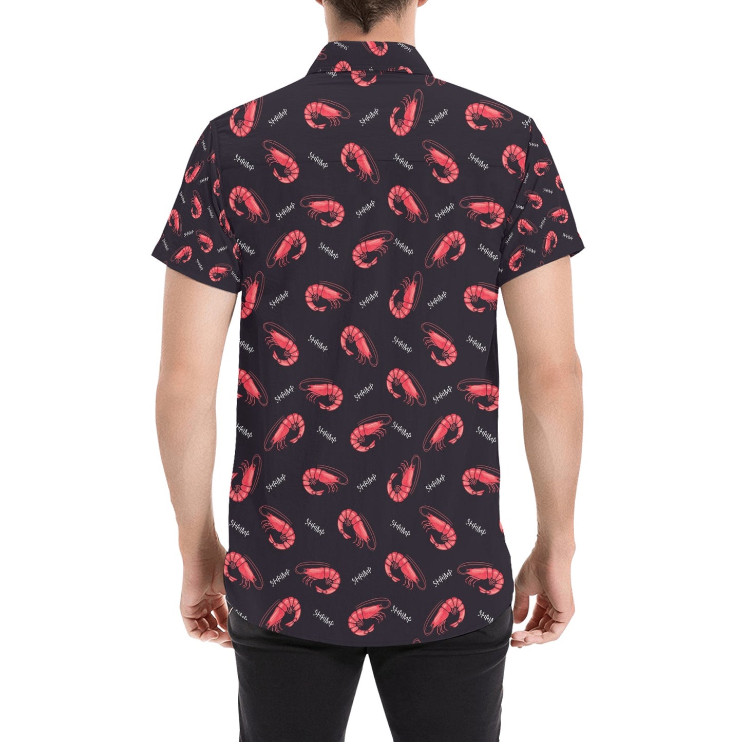 Shrimp Print Design LKS302 Men Short Sleeve Button Up Shirt