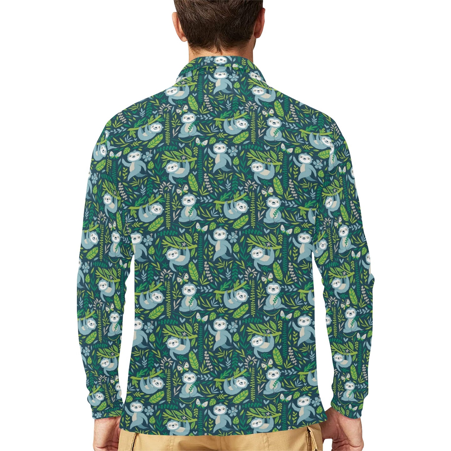 Sloth Print Design LKS304 Long Sleeve Polo Shirt For Men's
