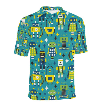Robot Pattern Print Design A02 Men Polo Shirt