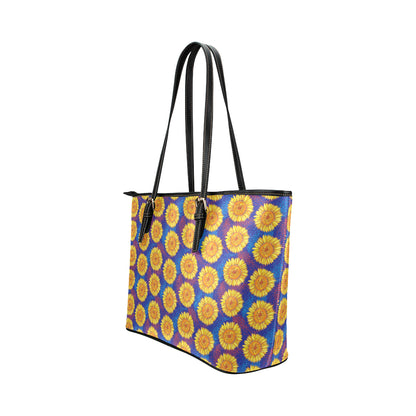 Sunflower Hand Drawn Style Print Leather Tote Bag